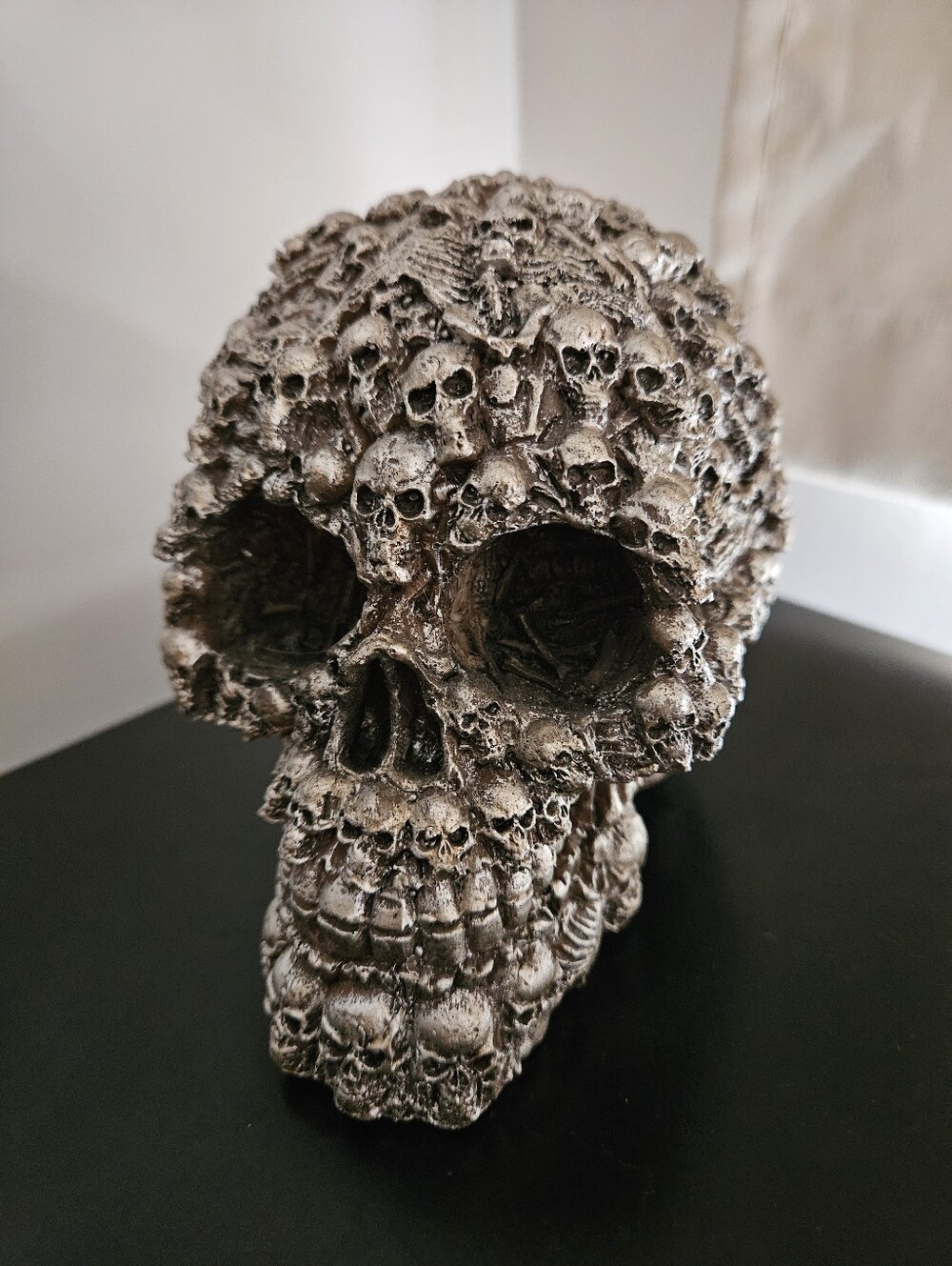 Decorative Silver Skull Sculpture - Gothic Home Art